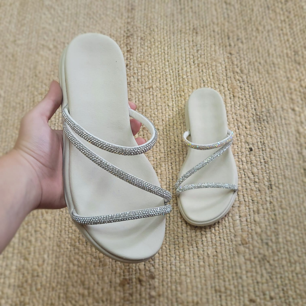 Sandália Papete Birken Glitter Rasteirinha Feminina Brilho Chinelo Confortável