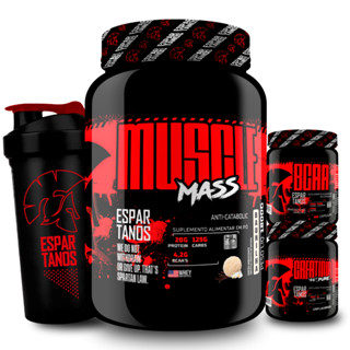 Kit Massa Hiprcalórico MUSCLE MASS 1,8kg + Bcaa + Creatina + Shaker - Espartanos