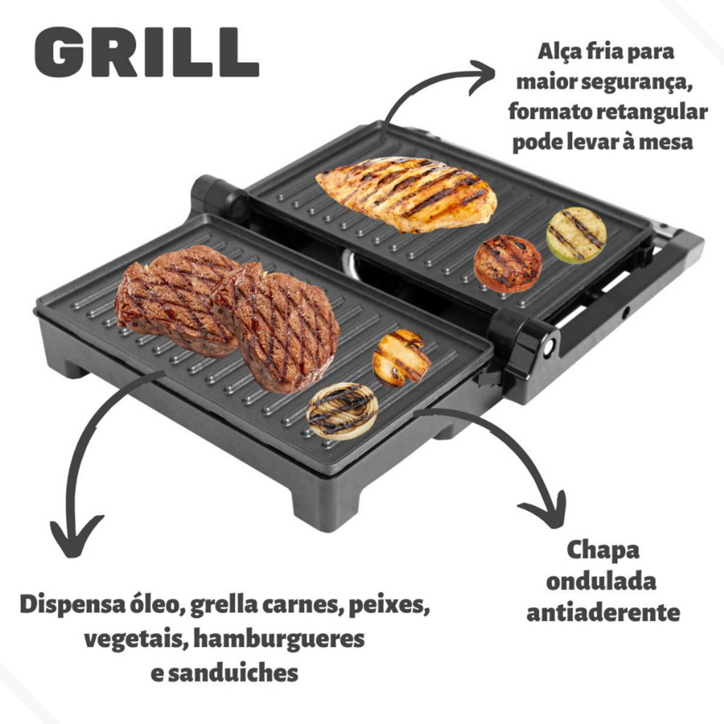 Mini Grill Sanduicheira Elétrica Inox Bak Gourmet 127V E 220V 750W