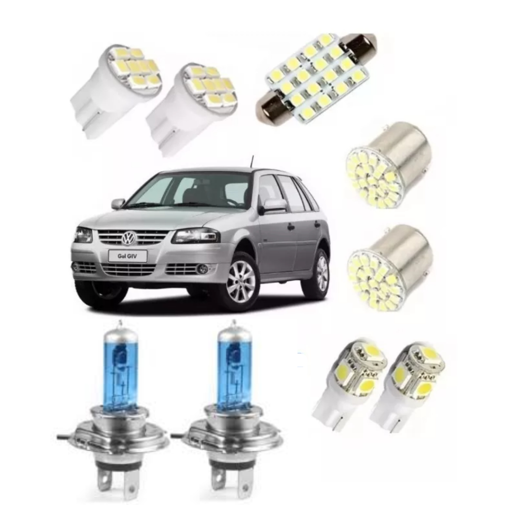 Kit Lampadas Farol Super Branca E Leds Gol G2 G3 G4