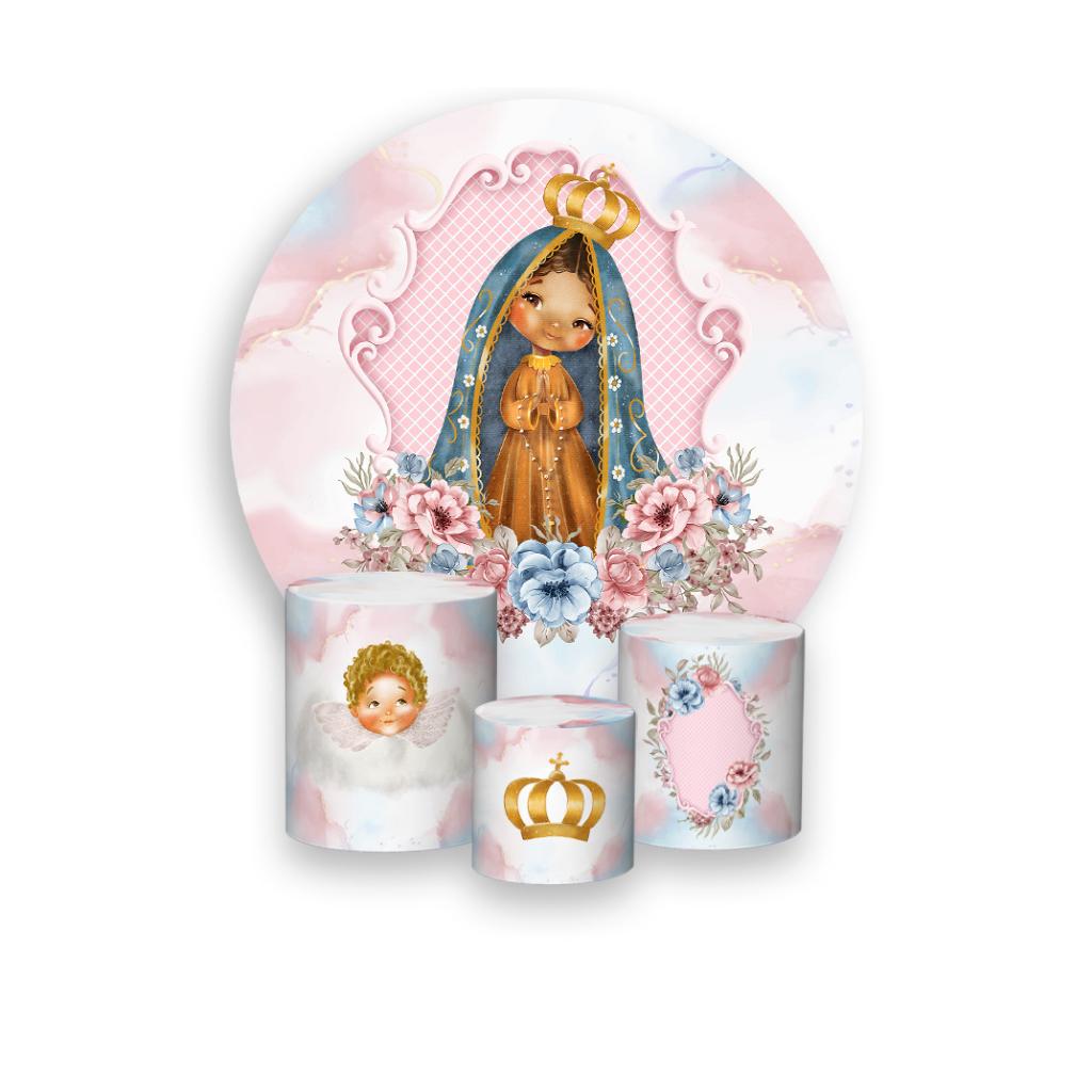 Painel De Festa Redondo + Trio De Capa Cilindro - Santa Nossa Senhora Aparecida Cute 007
