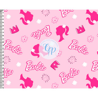 Tecido tricoline, microfibra ou gabardine - Logo da barbie - Fundo Rosa - 0.50CM