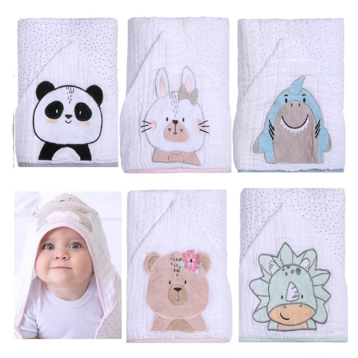 Toalha Fralda de Banho Soft Com Capuz Infantil Bebê 90x75