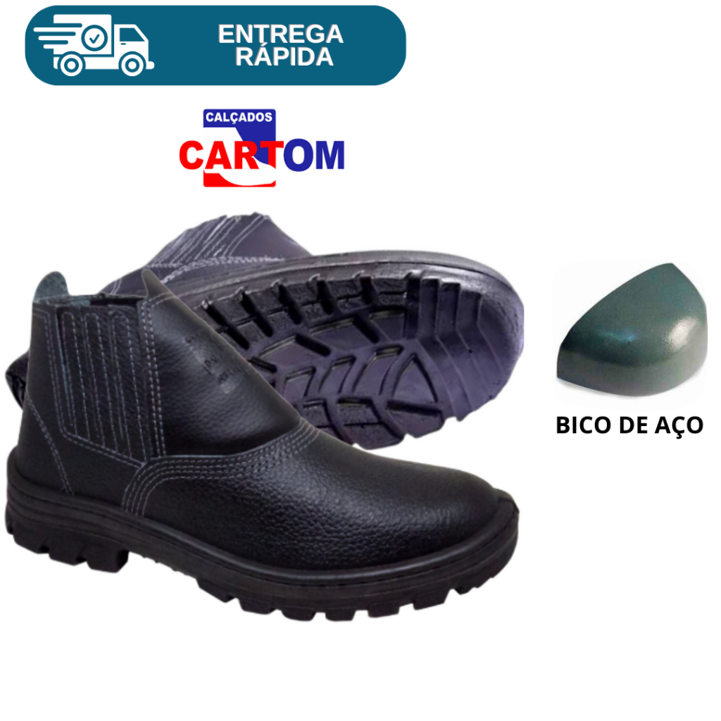 Botina Bota De Segurança Elástico Preta Com Bico Aço Mono 011 Cartom Para Trabalho Epi