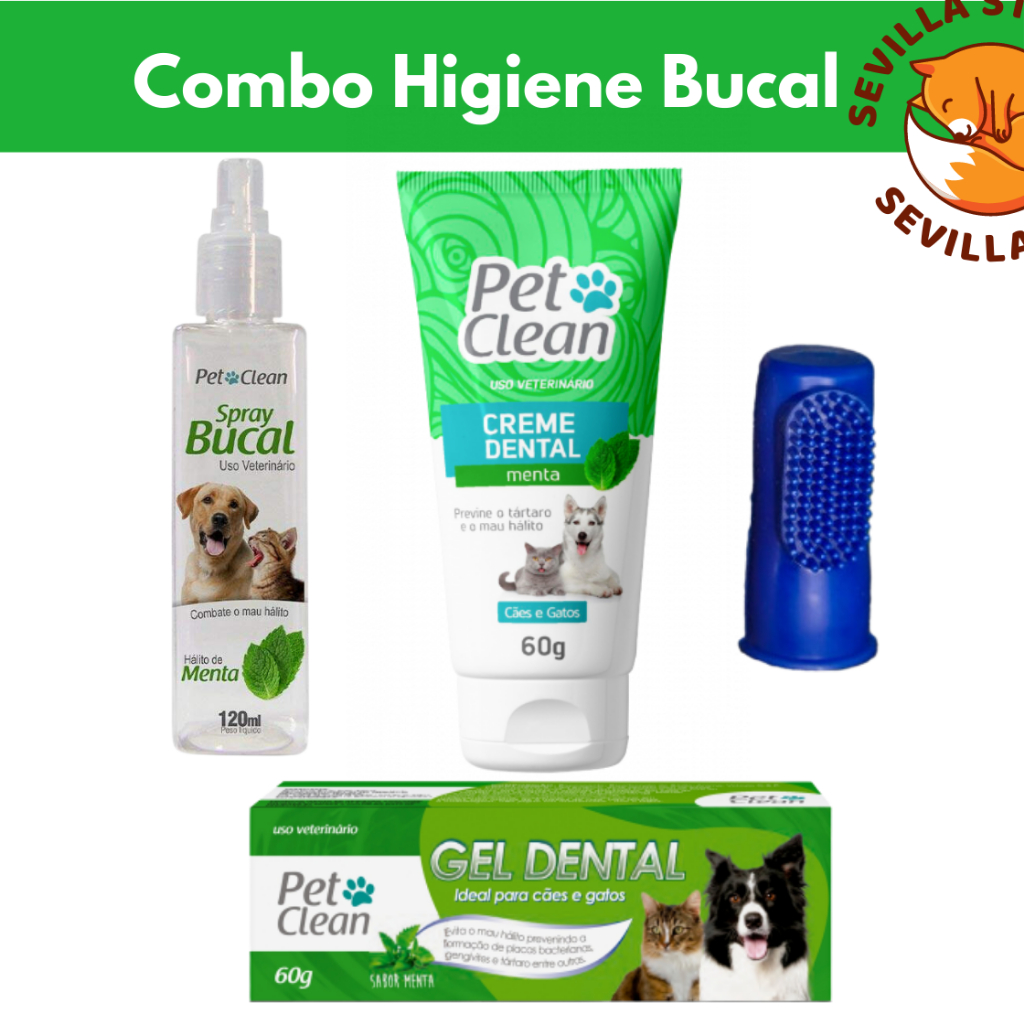Combo Kit Higiene Dental Creme Dental + Spray Bucal para Cães e Gatos + Dedeira em Oferta na Shopee