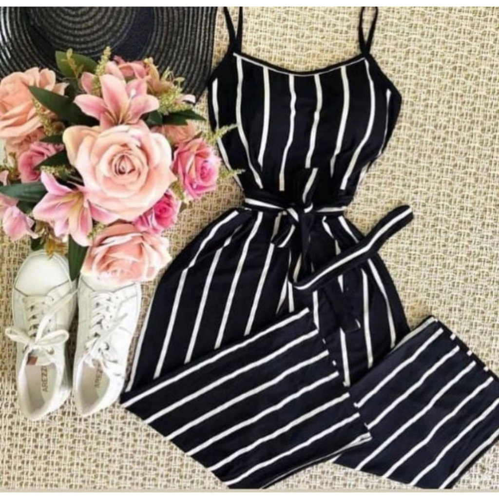 Macacão Pantacourt Alça Com Bojo Cordão Na Cintura Moda social Em Viscolycra Leve