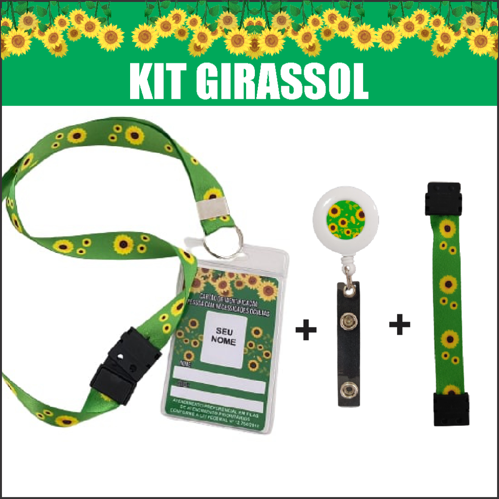 Kit Girassol Crachá + Cordão + Roller clip + Pulseira + porta crachá Expresso em Oferta na Shopee