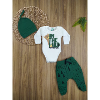 Conjunto Roupa Bebê Body Saruel Touca Inverno Menino Bb