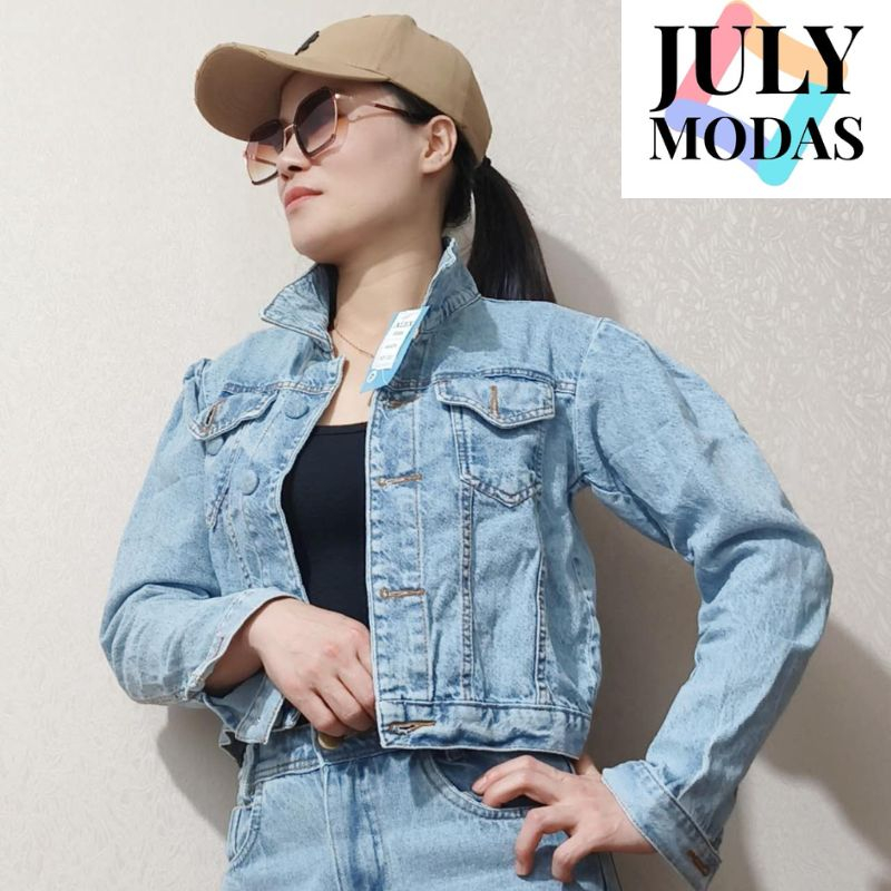 JAQUETA JEANS FEMININA C/ BOTÕES FORRADOS/JULY MODA J0302