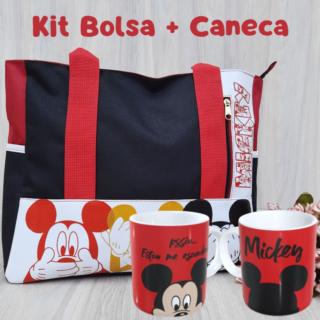 Kit Bolsa + Caneca Minnie ou Mickey Vários Modelos Super promoção