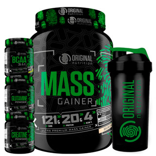 Kit Massa Hipercalórico MASS GAINER 1800G + Bcaa 300G + Creatina 300G + Glutamina 300G - Original Nutrition