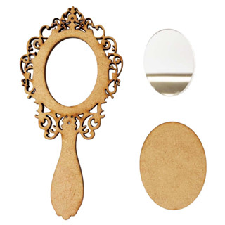 kit 10 Espelho de Mão mdf provençal 15cm vazado com fundo mdf cru + Acrílico Espelhado para bolsa lembrancinhas