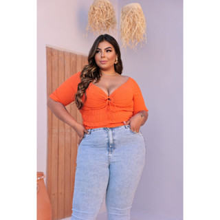 Cropped Blusa Feminina Ciganinha Plus Size Lastex Manga Curta Com Bojo