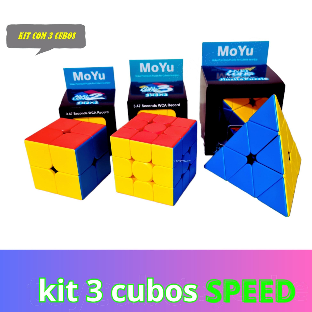 Kit 3 Cubo Mágico 2x2x2+3x3x3+pirâmide Profissional Moyu