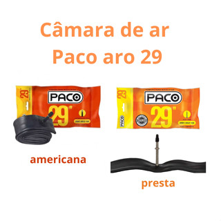 Camara De Ar Paco Aro 29 para Bicicleta 29x1.95/2.125 48mm Bico Grosso Válvula Americana e Bico Fino Válvula Presta