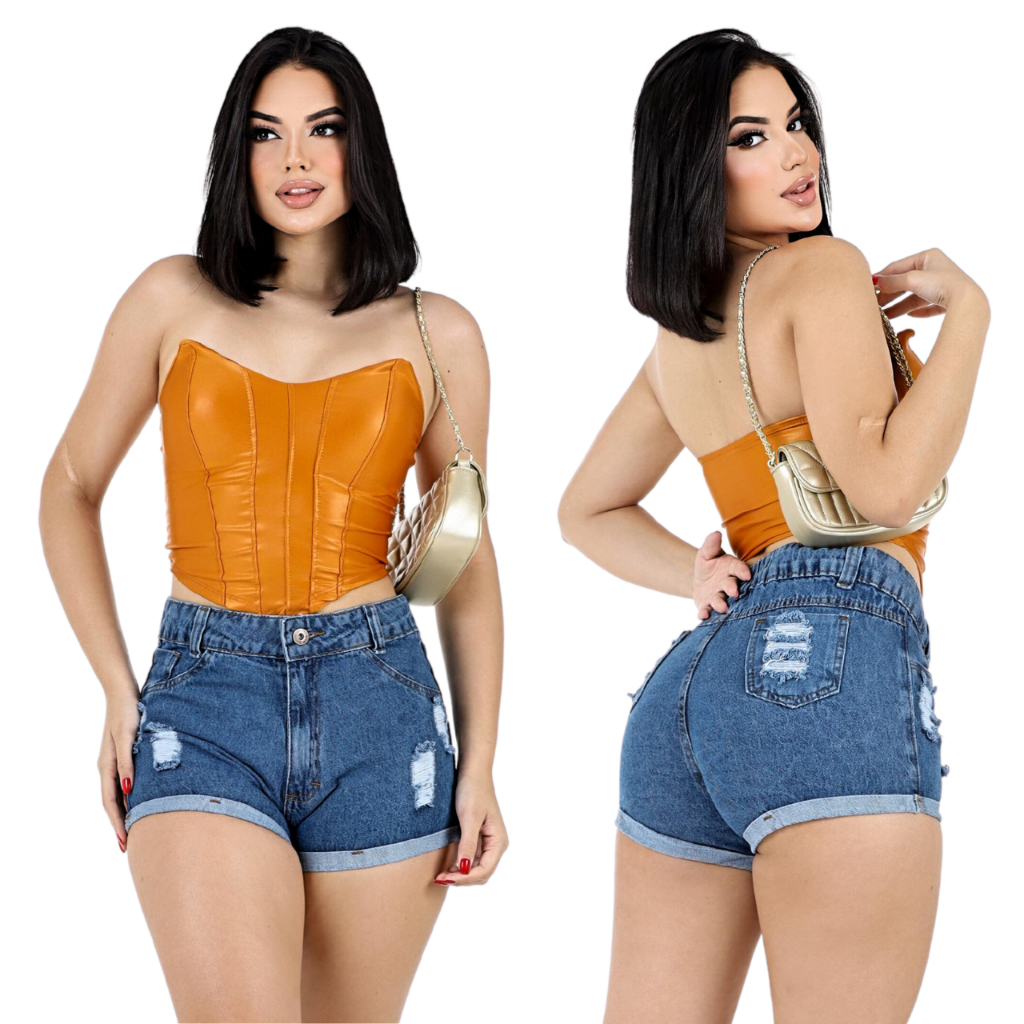 Short Jeans Feminino Cintura Alta Cos Alto Barra Dobrada Curto Empina Bumbum Luxo em Oferta na Shopee