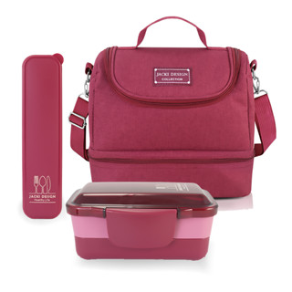 Kit Bolsa Térmica C/ 2 Compartimentos + Marmita + Porta Talheres 3 Peças Várias Cores - Jacki Design