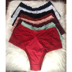 Kit 4 Calcinha Plus Size Léa (48 a 54) Cintura Alta de Microfibra Lingerie Com Renda