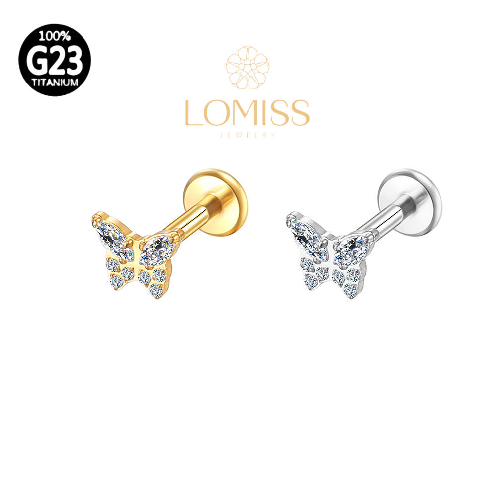 Piercing Helix Tragus Conch Boca Labret Titânio Pvd Borboleta Zircônia Cravejada em Oferta na Shopee