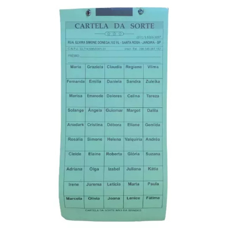 Cartela de Rifa com 50 OU 30 nomes INDIVIDUAL Jogo Sorteio Chá de Bebe Cartela da Sorte Nomes de Pessoas