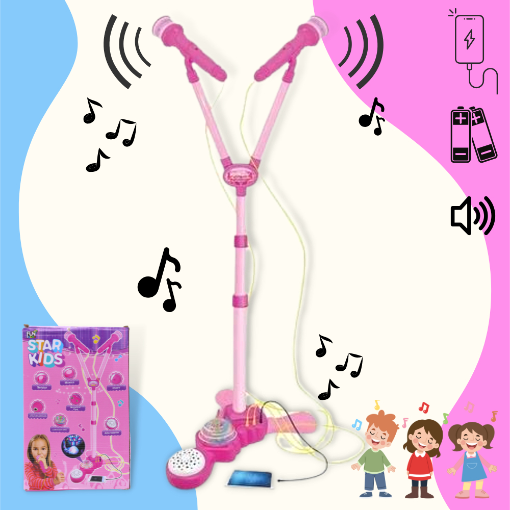 Microfone Infantil Com Pedestal Que Canta De Verdade Luzes E Som