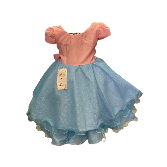 Vestido Infantil de Festa Princesa Fantasia Chuva De Amor Azul E Rosa