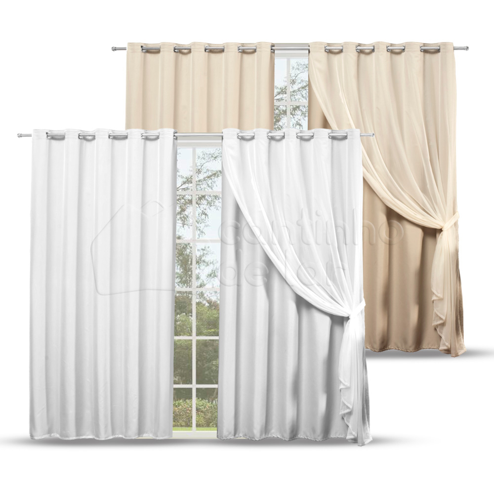 Cortina Blackout Blecaute Tecido com Voil 2M 3M 4M 5M 6 Metros Branca Bege Sala Quarto Porta Janela
