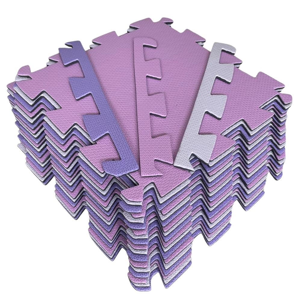 Kit 20 Tapetes Tatames EVA 50x50 1cm - Tons de Rosa e Lilás