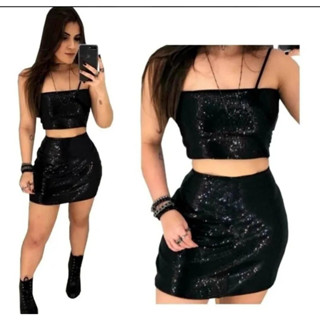 Saia Curta Feminina Paetê Brilho Lantejolas Balada
