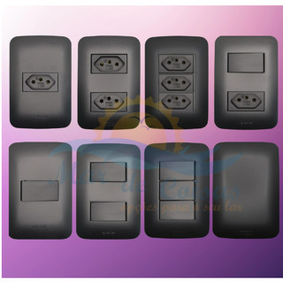 Tomadas 10A 20a Teclas Placas 4x2 e 4x4 Interruptores Romazi Linha Canoa Black Qualidade e Elegância Simples/Paralelo