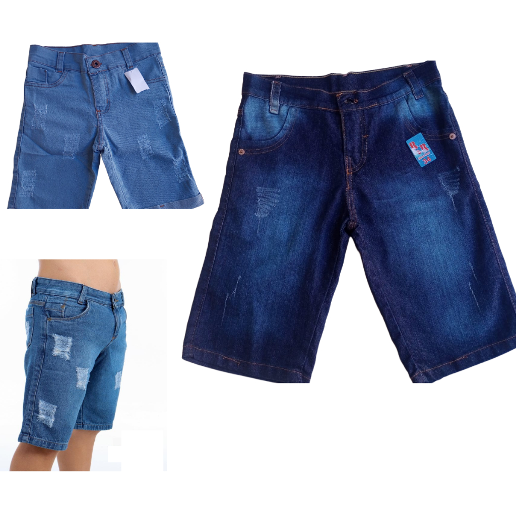 short masculino Kit Com 02 Bermudas Jeans brim  Masculinas Infantil E Juvenil calçao