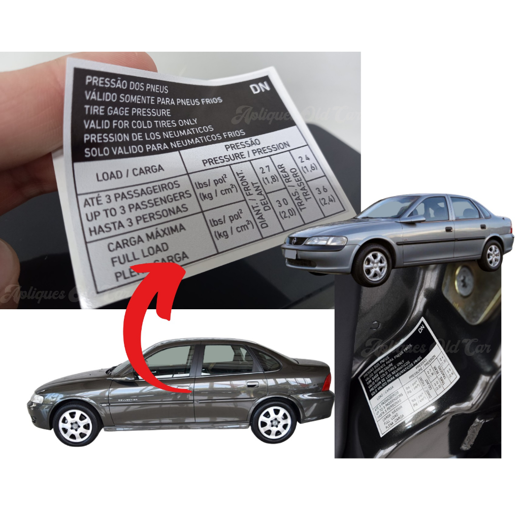 ADESIVO PRESSÃO DOS PNEUS VECTRA, ASTRA, MERIVA, ZAFIRA / MODELOS COM IDENTIFICAÇÃO (DN)