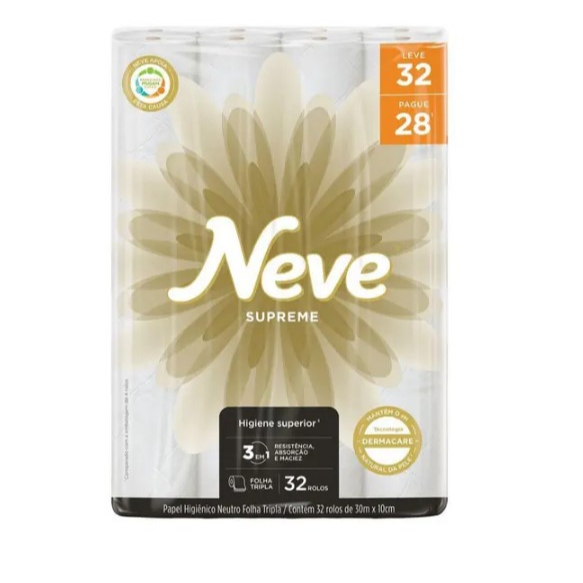 Papel Higiênico Folha Tripla Neve Supreme 32 Rolos - 20m