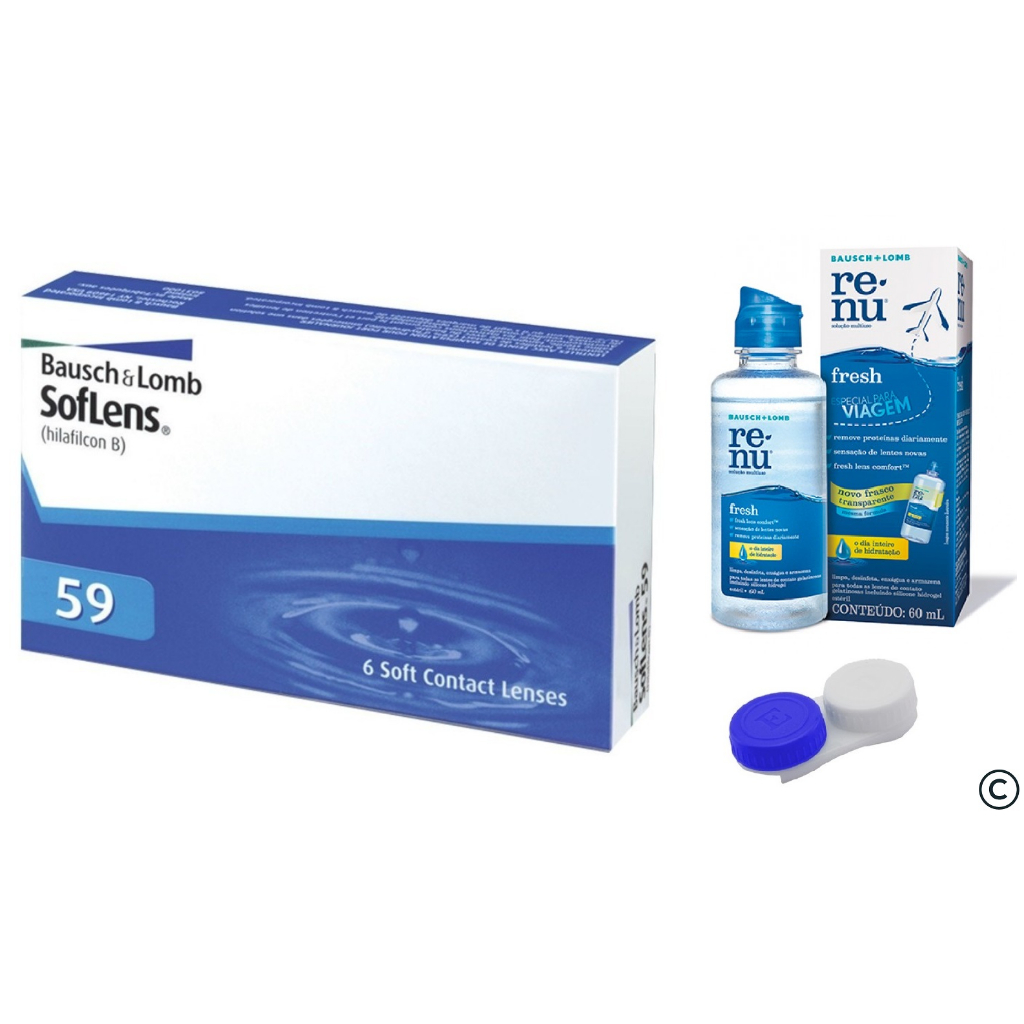 Lente de Contato Soflens 59 uso mensal com estojo + Renu 60ml