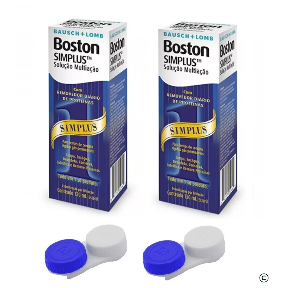2 Boston Simplus + 2 Estojos / Solução de limpeza para lentes rígidas em Oferta na Shopee