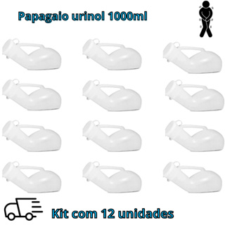 Coletor de Urina Papagaio 1000ml Kit com 12 Com Tampa Hospitalar Para Acamados Resistente Incontinência