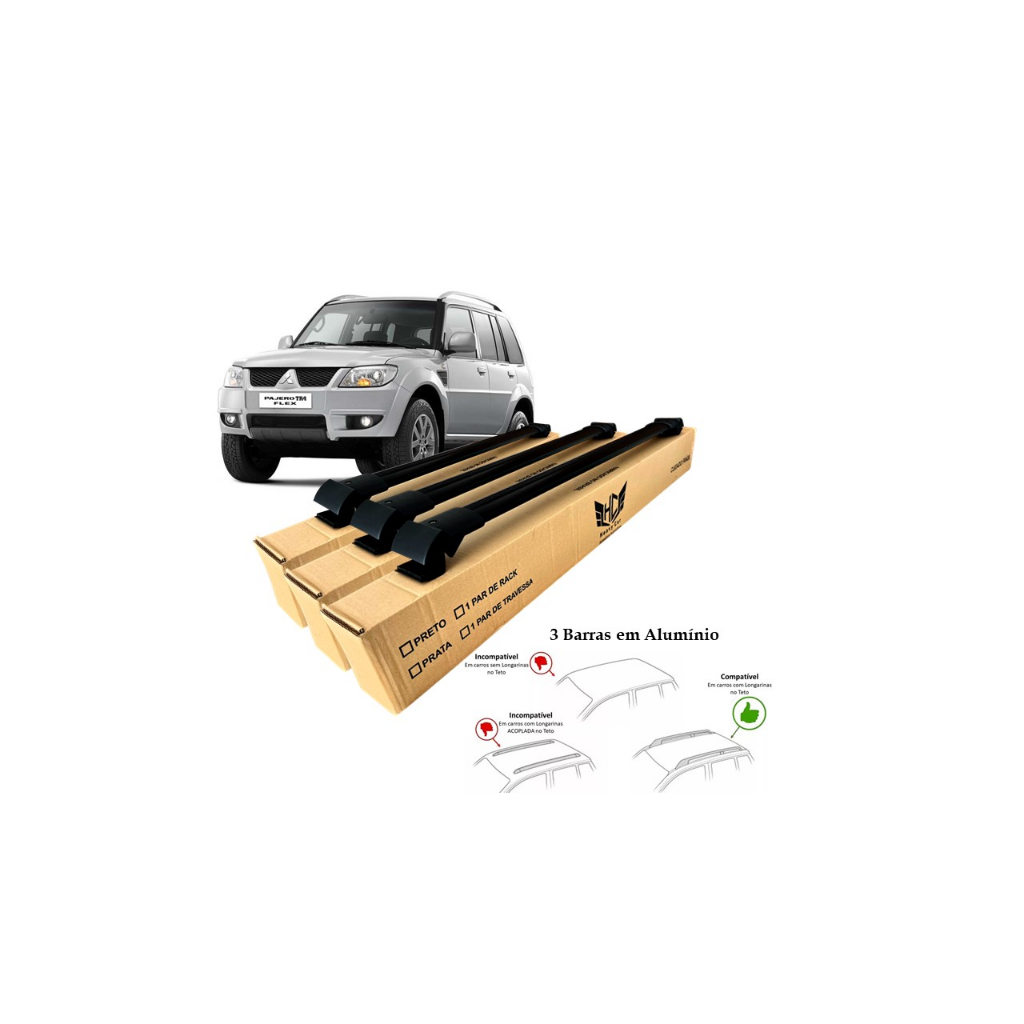 Rack Travessa Pajero Tr4 2010 A 2016 3 Barras Bagageiro Larga Heavy Car