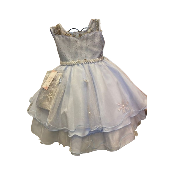 Vestido Infantil de Festa Azul Cinderela Frozen Elsa com Capa (Tam 1 ao 12)