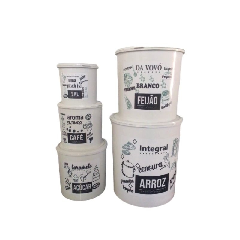 Kit Mantimento 5 peças Redondo Branco ( Personalizado Integral) jogo de lata/potes