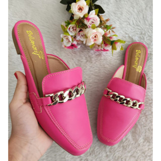 Mule Feminino Bico Quadrado com Corrente Nude, Preto,Pink Confortável
