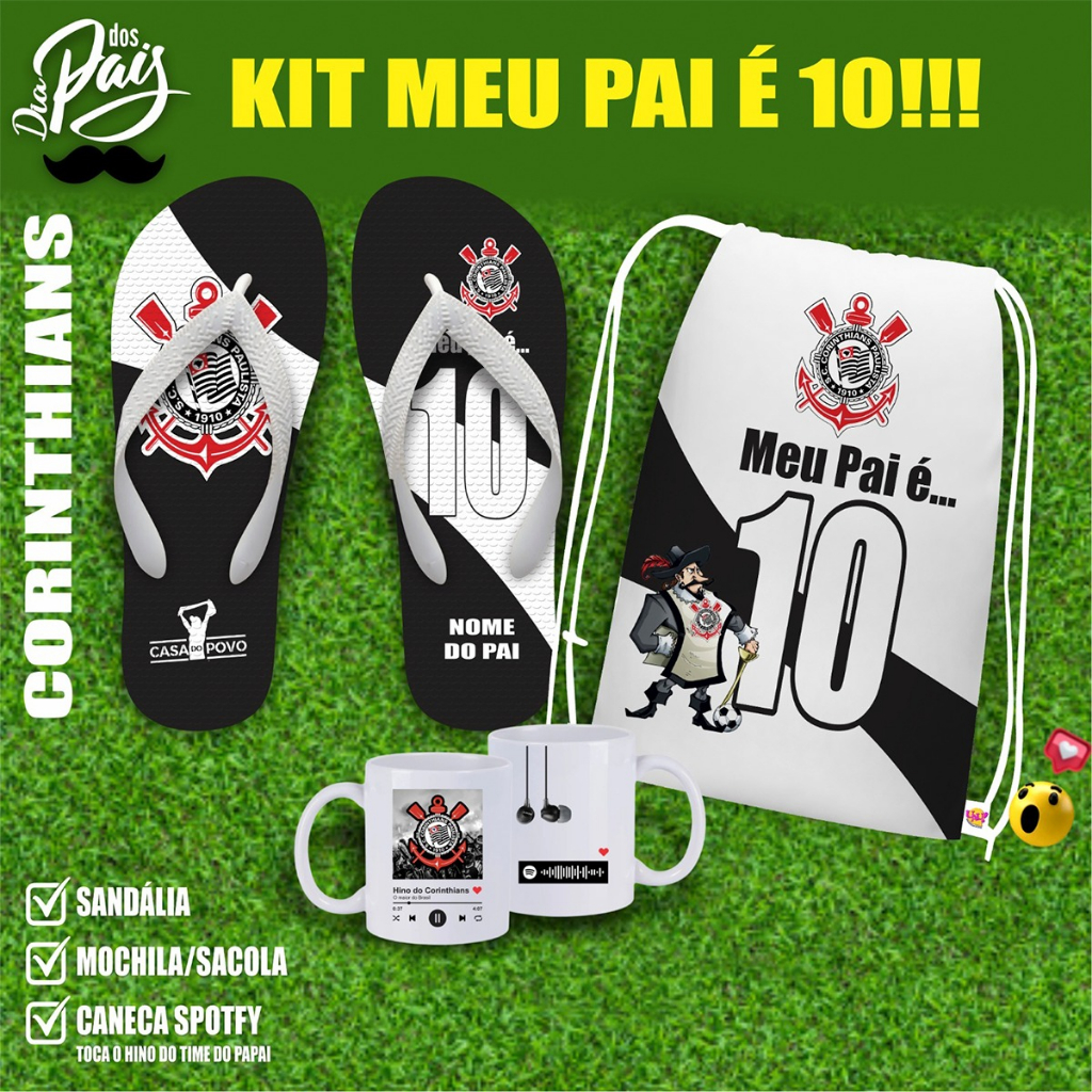 combo presente dia dos pais caneca chinelo e mochila personalizado com time