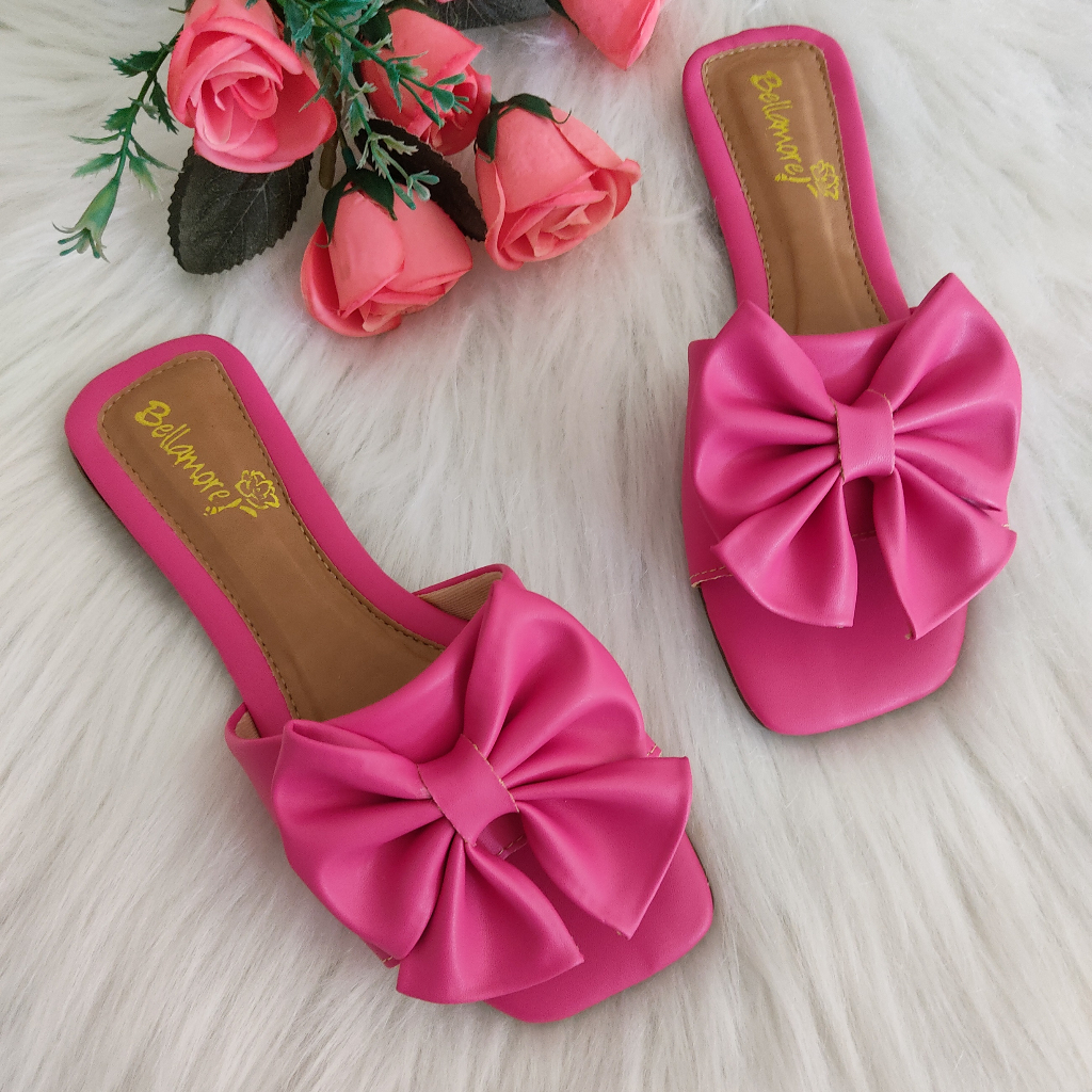 Rasteira Feminino Sola Bico Quadrado Slide com Laço Confort Ref:5011 Promoção