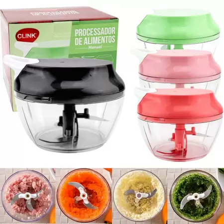 Processador de Alimentos Manual 480ml 3 Lâminas – Triturador Portátil (Vermelho ou Verde)