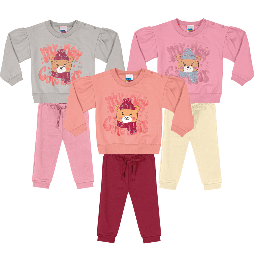 Conjunto Blusão E Calça Moletom Feminina Ursinha Infantil Kiko E Kika REF. 10496