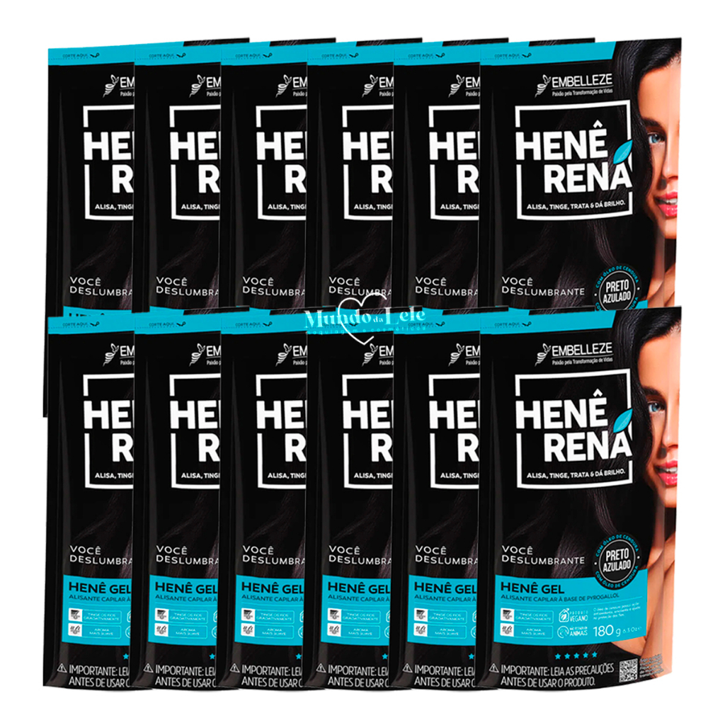 Kit Alisante Henê Rená Preto Azulado Pouch 180g Embelleze - 12 Unidades em Oferta na Shopee
