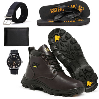 Kit 4 com Bota Cat + Cinto Relogio Chinelo e Carteira