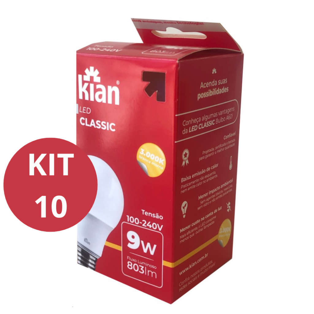 Kit 10 Lâmpadas LED Bulbo 9w Kian Econômica Bivolt Amarela morna/quente 3000k
