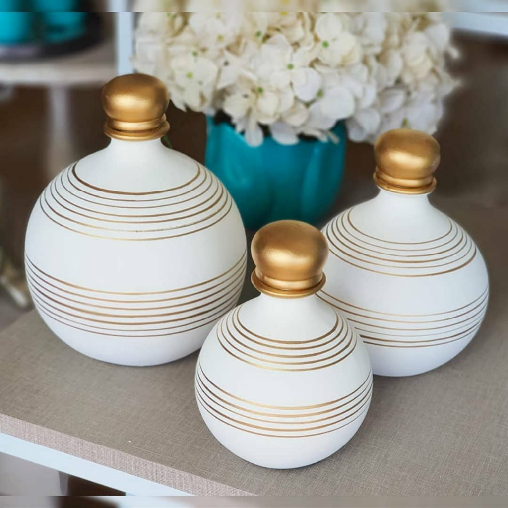 Kit 3 Peças  Trio de Vasos Decorativo Grande para Sala Conjunto Objeto Decorativo Cerâmica Decoração Enfeite Rack vasos centro de mesa e Dupla de vasos
