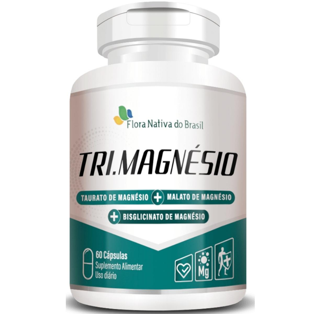 Tri magnésio - taurato de magnésio - malato de magnésio - bisglicinato de magnésio - 60 cápsulas 1 pote