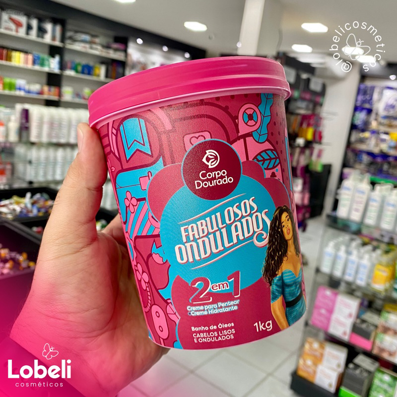 Creme de Pentear e Creme Hidratante 2 em 1 Cabelos Lisos e Ondulados 1kg Corpo Dourado